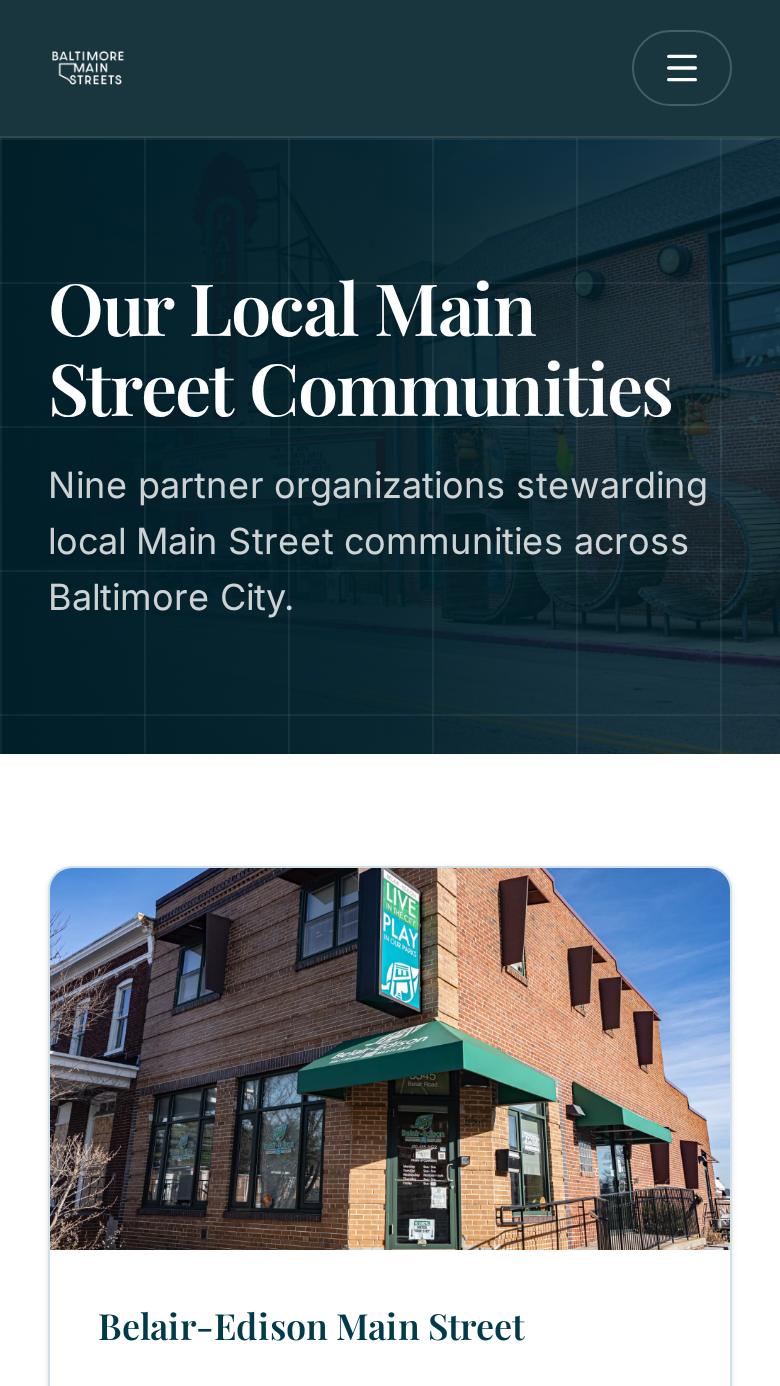 Mobile view — Baltimore Main Streets district communities
